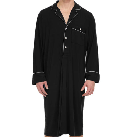 Mens Micro Modal Night Shirt Symmar Black Buttoned