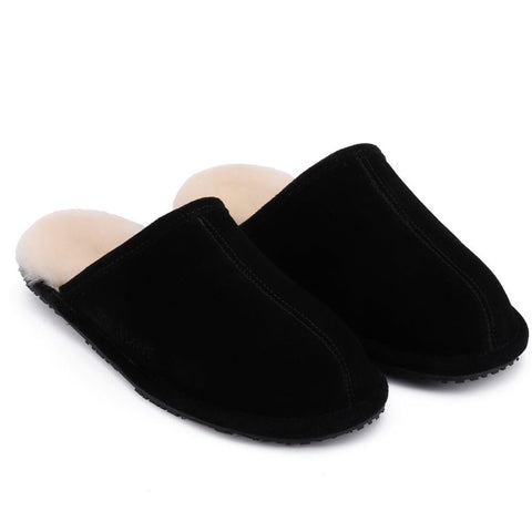 Mens Ven Dave Leather / Beige Fur Slippers