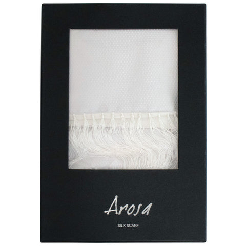 Mens Arosa White Silk Fringe Scarf #4