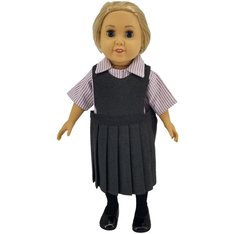 Uniform 18" Doll Clothing Set Grey / Burgundy striped