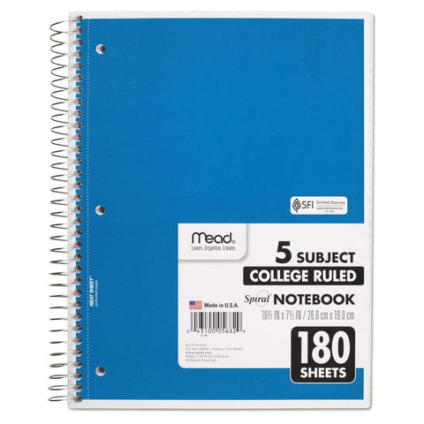 5 Subject College Ruled Spiral Notebooks