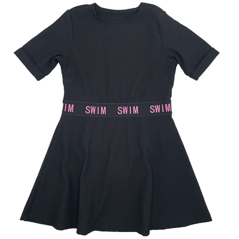 Girls Child Play Black Ribbed Swim Dress (Discontinued)