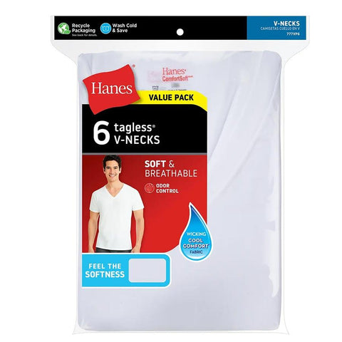 Mens Hanes V-Neck Undershirts - 6 Pk.