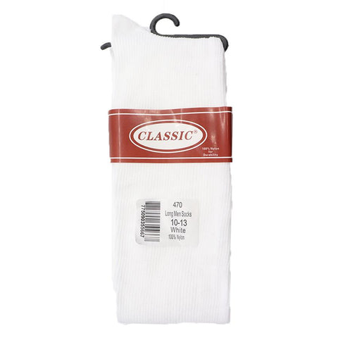 Mens Classic 100% Nylon Long White Socks