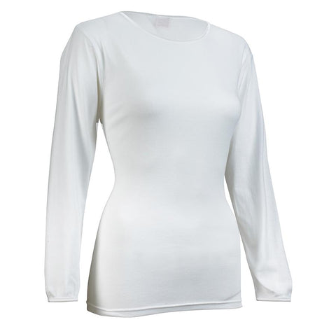 Ladies Rosette Long Sleeve Undershirts White / S