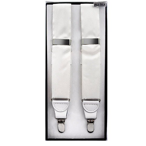 Mens Valentini White Silk Suspenders with Clip #2