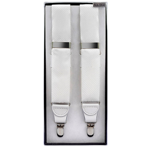 Mens Valentini White Silk Suspenders with Clip #3