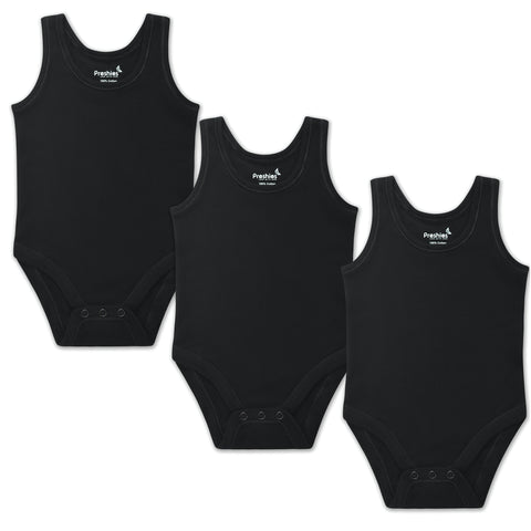 Babies Preshies Black Sleeveless Onsies Undershirts - 3 Pk.